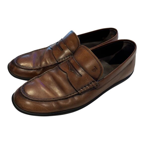 TODS Loafers Men 10 Brown Leather Quiet Luxury Old Money Ivycore - Picture 1 of 8
